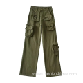 Womens Print Straight Leg Cargo Woven Twill Pants